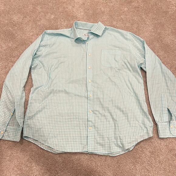 Peter Millar Men's Teal and Blue Checkered Long‎ Sleeve Dress Shirt Sz XL - Picture 7 of 11